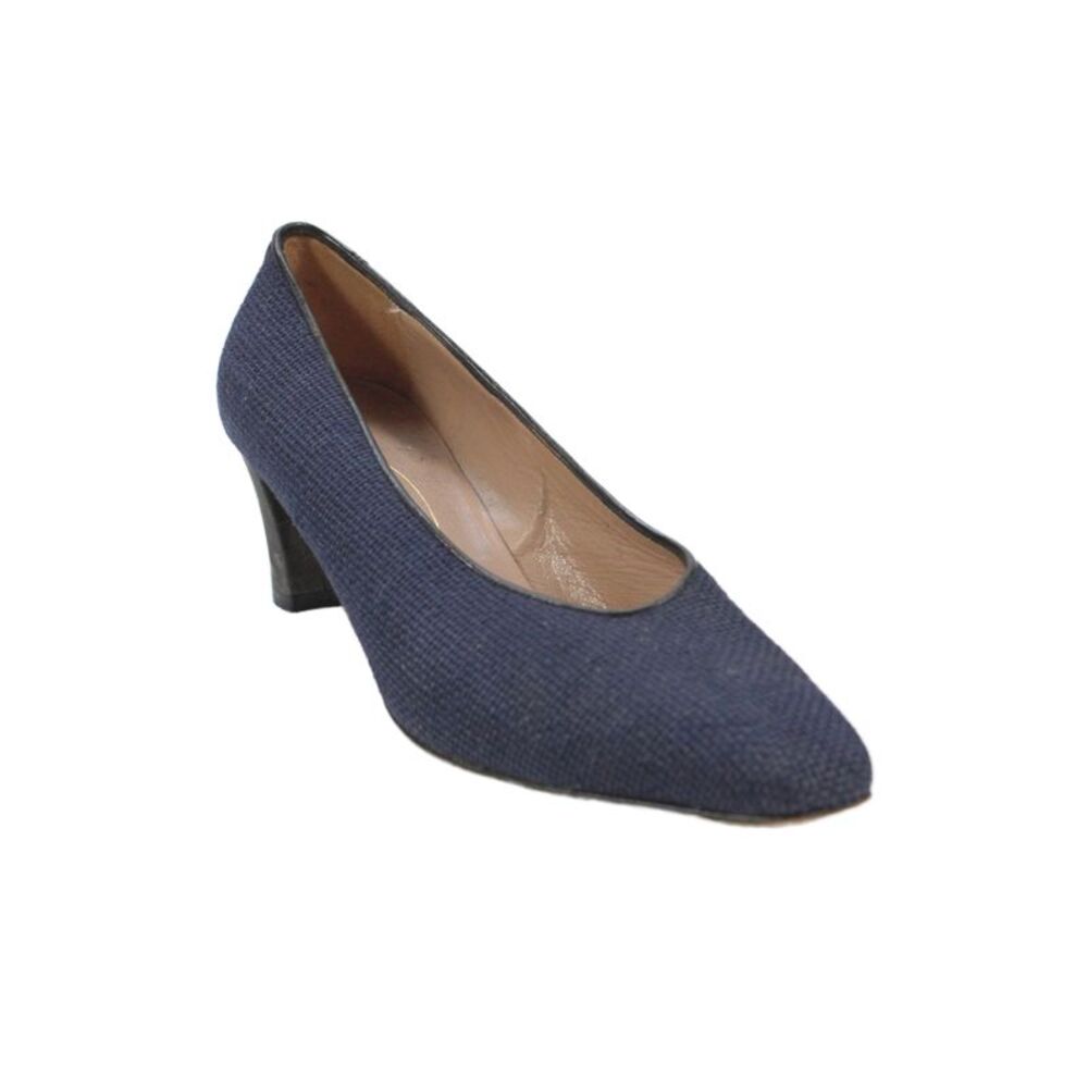 Joel Parker Womens Slip On Block Heel Square Toe Woven Pumps Navy Size 7